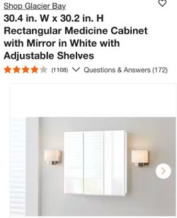 Glacier Bay 30.4 in. W x 30.2 in. H Rectangular Medicine Cabinet with Mirror in White with Adjustable Shelves