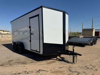 2027 New 7x16 TA Screwless Enclosed Trailer | Blackout | Spoiler Package | 7' Interior | .08 Polycor | Dexter Axles | El Paso | 1156 (White)