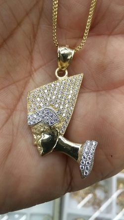 14k Gold chain & charm cz stones high quality 6.5 grams total 26 inch long