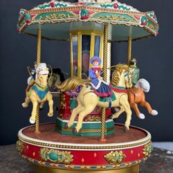 Vintage Musical Carousel Horses Music Box Rotating Decorative Carousel 9in 