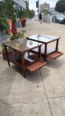 Mid century nightstands solid wood  Glass tops