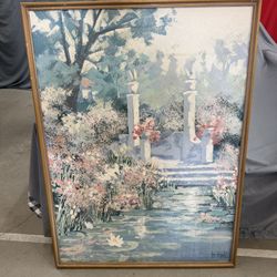 Large Lee Reynolds Pond Scenery Mid Century oil on canvas 34x47