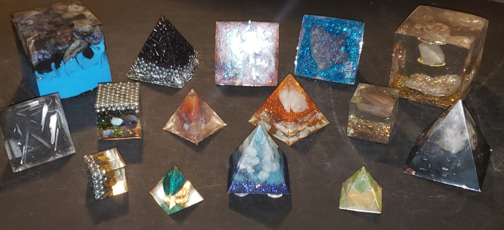 Orgonite 18pc Lot / Set Handcrafted Crystal Gemstone Orgone Pyramid & Cube Home Décor Collection