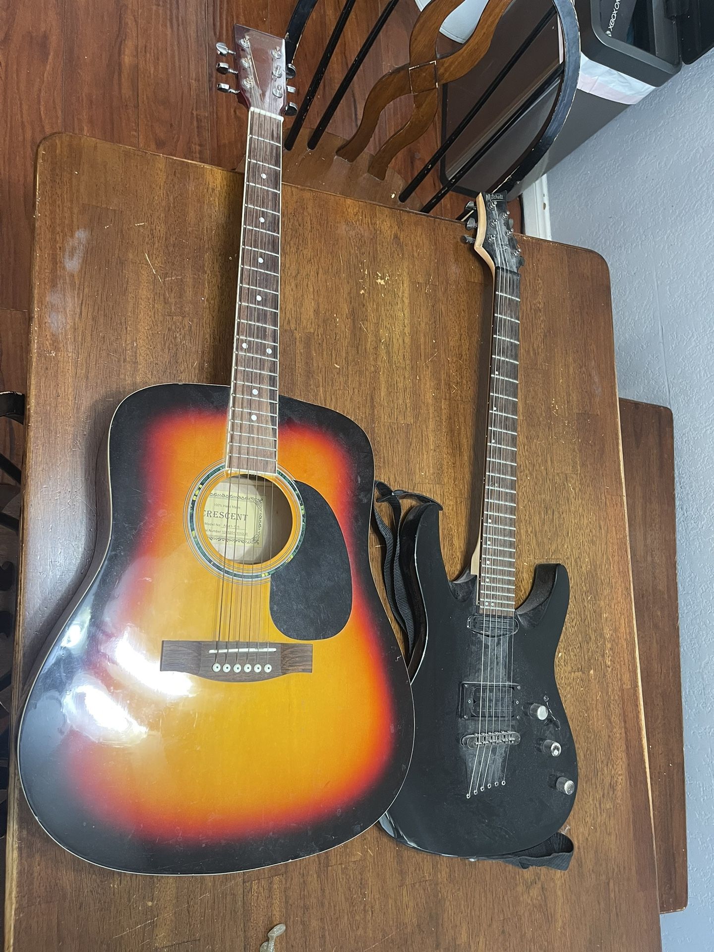 Electric Guitar With Amp And Acoustic Guitar