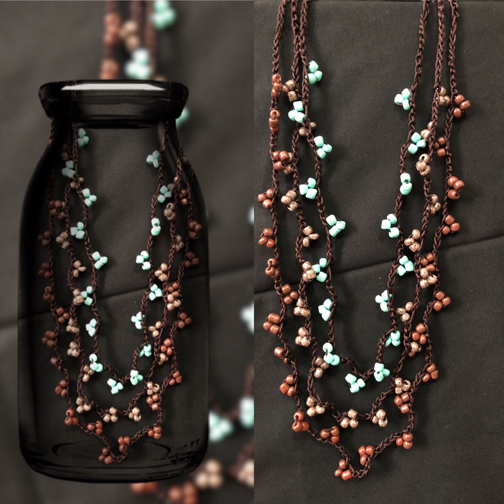 Handmade crochet glass beads necklace