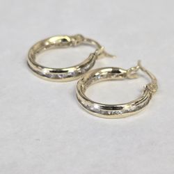 14kt Gold Small CZ Stone Hoops