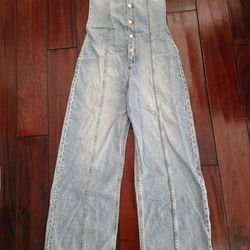 ZARA Strapless Denim Button Front Jumpsuit - Size Small