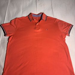Tommy Hilfiger Orange Polo Shirt Small Flag Logo Short Sleeve