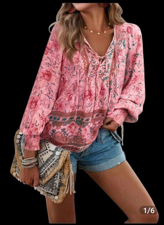 Women's XXL Pink Boho Top
