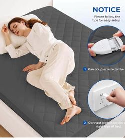 （A-1-2）Heated Mattress Pad Queen Size Quilted Zone Heating Electric Bed Warmer（gray）