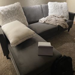 Like New Reversible Sofa Sectional, Velvet, Dark Gray