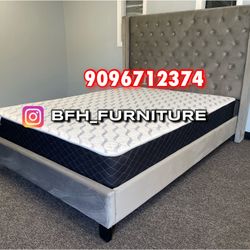 Cal King Black Chanelle Wingback Platform Bed w. Orthopedic Mattress Included 