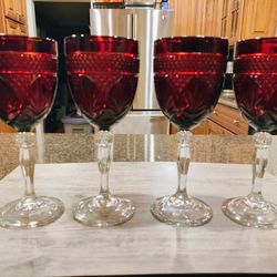Cristal D' Arques Durand Antique Ruby Red Crystal Wine/Water Glass Goblets