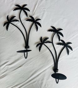 Rod Iron - metal palm tree candle sconces for wall decor.