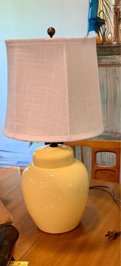 Vintage Yellow Ginger Jar Lamp w/ Shade 22” tall