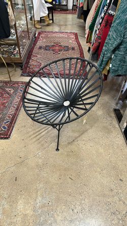 MCM Style Black Leather Metal Base Chair DQH95P