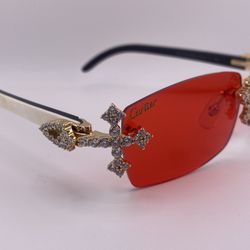 Iced Out Crosses Cartier Sunglasses White Buffs