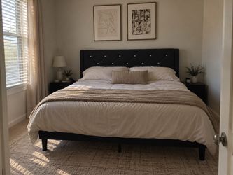 Queen Black Upholstered Platform Bed Frame