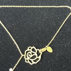 14 karat solid, yellow gold link style anklet with hanging diamond pendant, and two diamond tassels