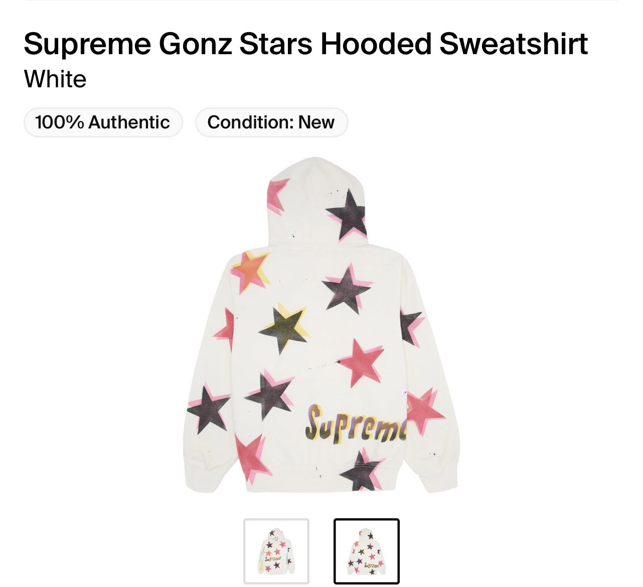 Supreme Gonz Stars Hooded Sweatshirt Size White XL for Sale in