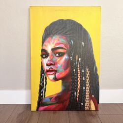 36x24 LARGE Textured Bright Yellow Black Woman Pop Art- Black Art- Canvas Wall Art