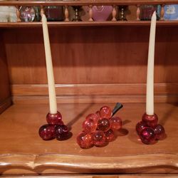 Set Of Vintage Lucite Grapes And Candleholders 