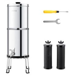 VEVOR 2.25 Gal Gravity Fed Water Filter System Stainless Steel 2 Carbon Filters