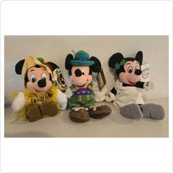 Vintage Disney Mickey Mouse Plush Lot – Scarecrow, German Lederhosen & Greek Toga Mickey