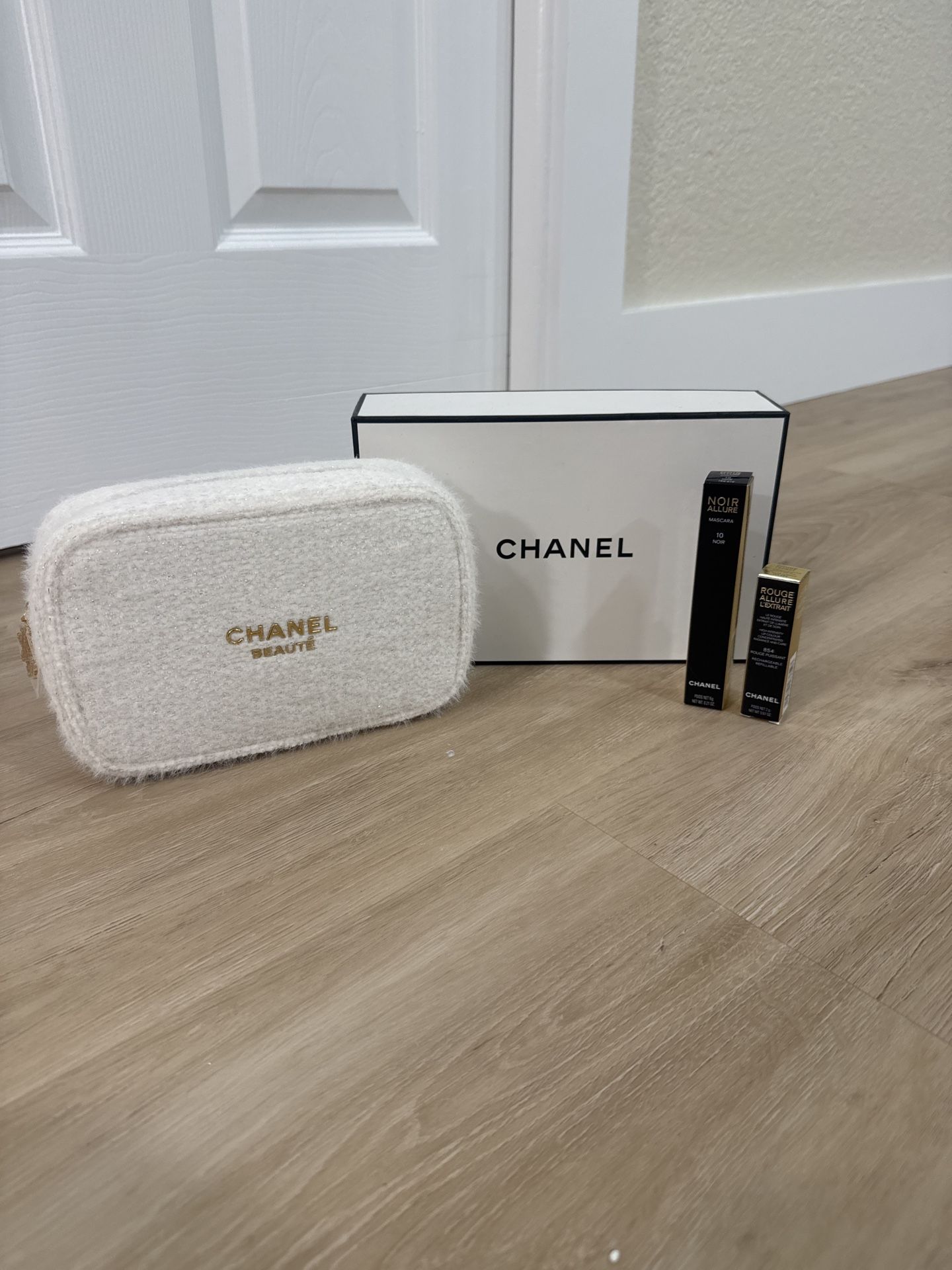 NEW Chanel Beauty Pouch + Full-Size Lipstick & Mascara Gift Set
