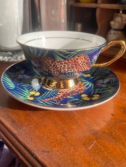 Vintage leopard jungle teacup and saucer set