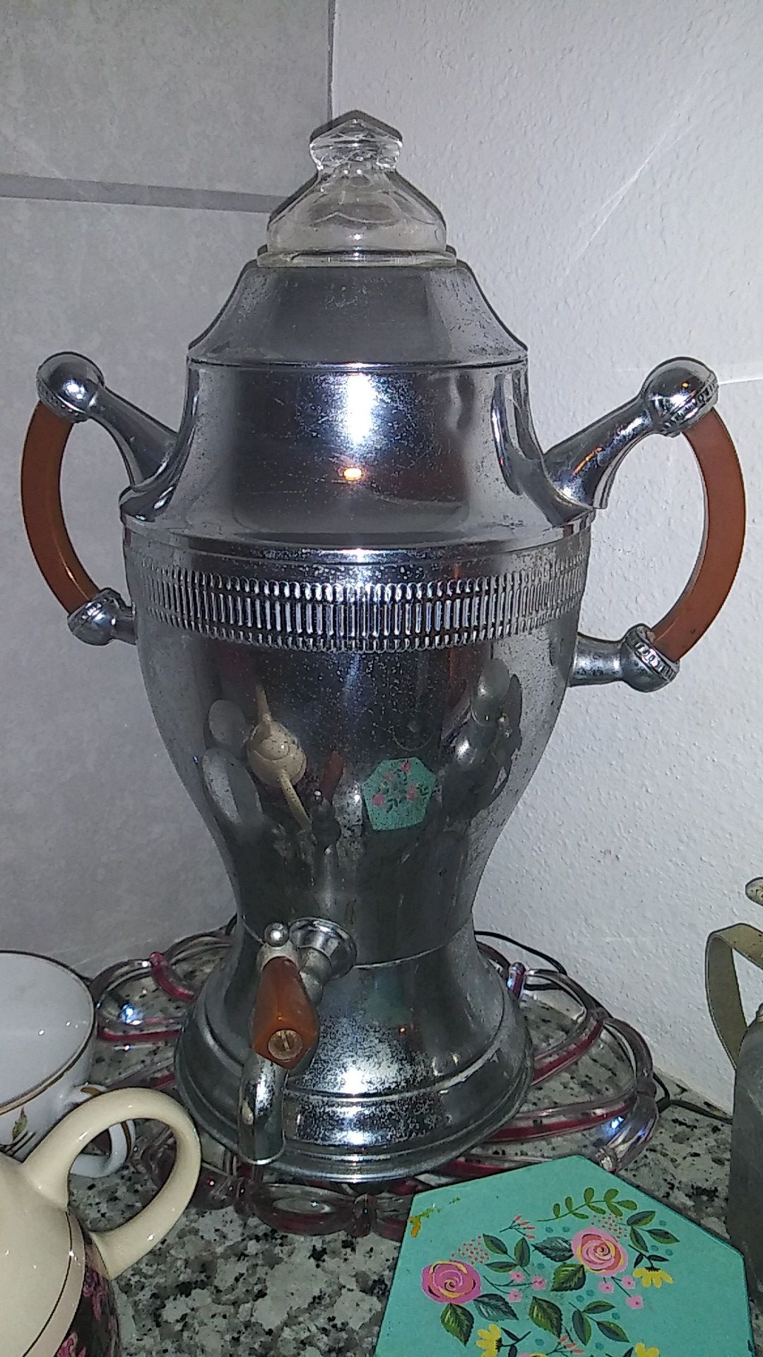 Antique coffee server. By continental. #8 Chromium. Old style percolator.