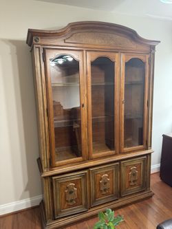Vintage Oak China Cabinet / Hutch – Glass Display