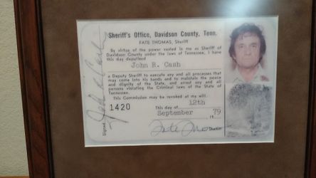 Framed Johnny Cash deputized photo