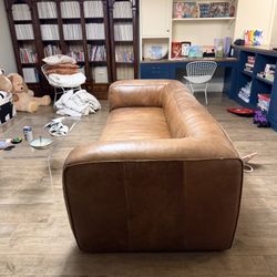 92” Leather Cigar sofa - Article