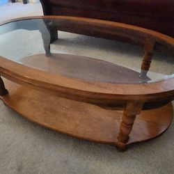 Wood Coffee Table With Glass Top