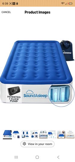 SoundAsleep Dream Series Raised Queen Air Mattress, Built-in Pump, Blue ComfortCoil Technology, fast 1-click inflation, waterproof flocked top and Sur