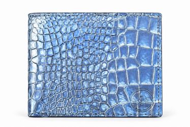 Blue Croc-Embossed Leather Bifold Wallet