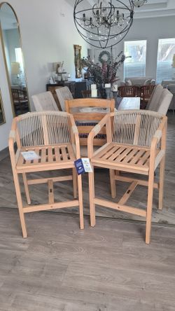 NEW! [JONATHAN Y Outdoor Furniture] Porto Coastal Acacia Wood Outdoor Bar Stools