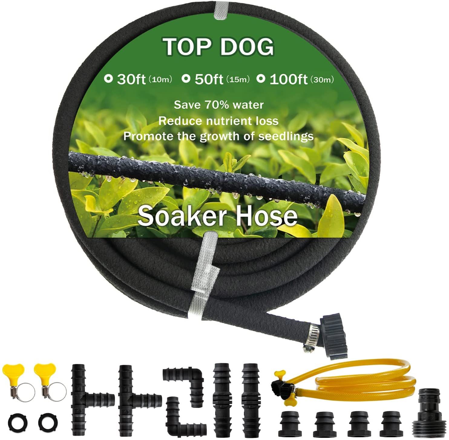 New 30FT Garden Soaker Irrigation Hose with Removable 6.5ft Graden Hose