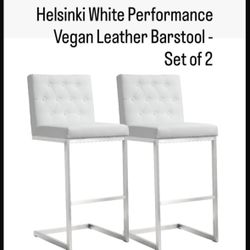 Helsinki White Performance Vegan Leather Barstools (Set Of 2) 