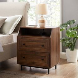 New USB 2 Drawer Side Table or Nightstand 