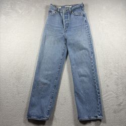 Levis Jeans Women’s 24 Blue Ribcage Straight Button Fly Premium Distressed #3263