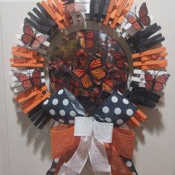 Beautiful handmade Hand-Painted Butterfly  Clothes Pin Wreath 