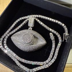 Lab Diamond Moissanite Evil Eye Pendant and Chain Bundle Men’s Women’s 