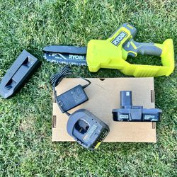  RYOBI ONE+ 18V 6 in.  Cordless Battery Compact Pruning Mini Chainsaw with 2.0 Ah Battery and Charger