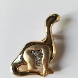 Brontosaurus Dinosaur Gold Green Eye Pin/brooch