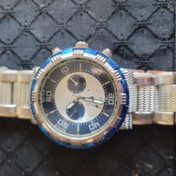 Heavy Duty Mens Silver And Blue Watch