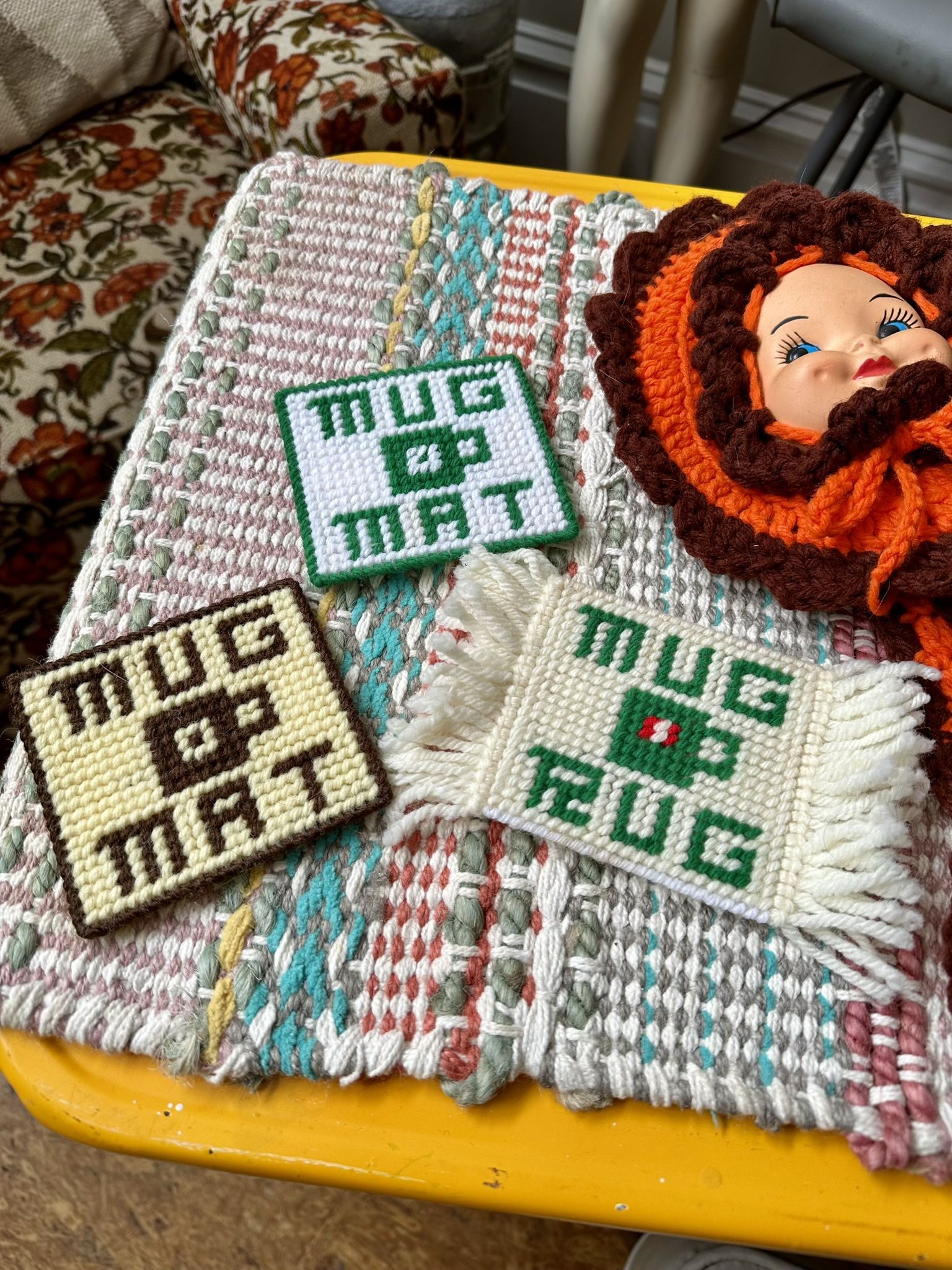 Vintage Crochet Pot Holder and Coasters