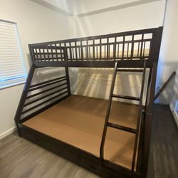 Dark Brown Bunk Bed Twin And Queen With Mattress 