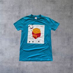 McDonalds Shirt Mens Medium Blue Teal French Fries Characters Graphic Tee Retro M